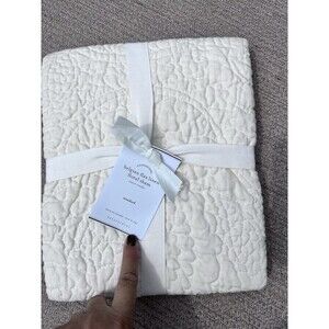 NEW Pottery Barn Belgian Flax Linen Floral Stitch Standard Sham Classic Ivory